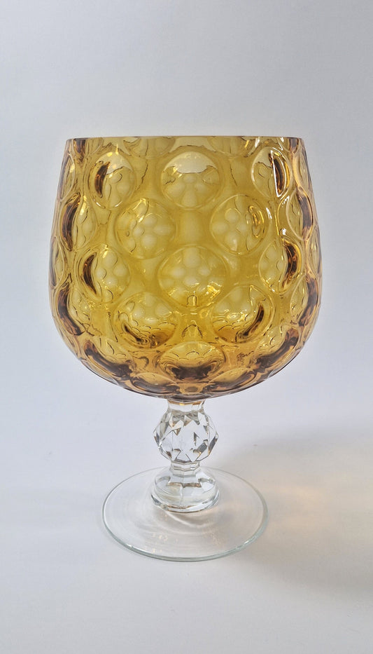 Vintage Amber Optic Glass Brandy Snifter: Cut Glass Stem, c1970s