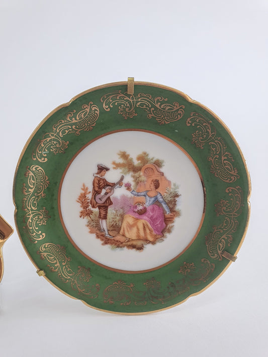 Vintage Limoges Fragonard Ring Dish Set: Courting Couple Porcelain Decor