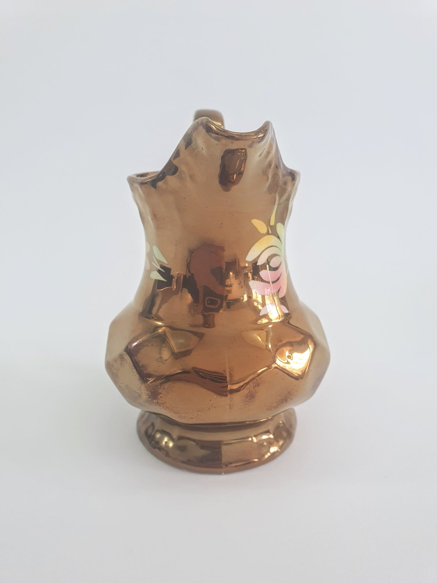 Vintage Wade Copper Lustre with Pink and Yellow Flowers Creamer, Jug, Pitcher. c1950s