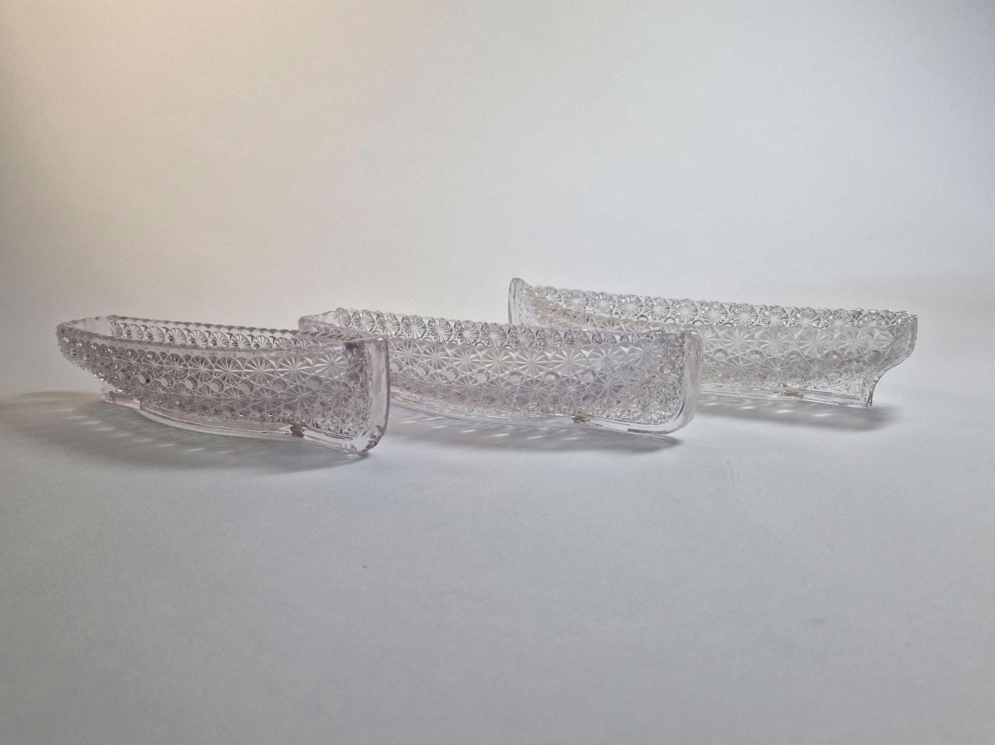 Vintage Art Nouveau Glass Celery Boats: Daisy & Dot Design, Set of 3
