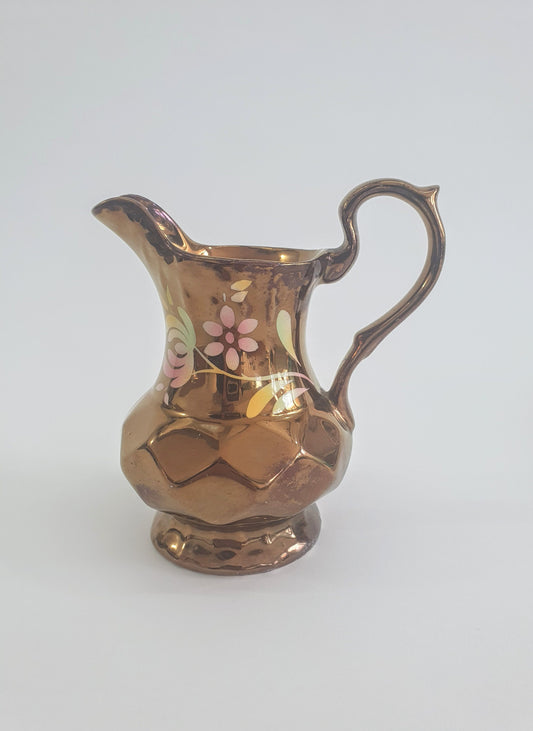 Vintage Wade Copper Lustre with Pink and Yellow Flowers Creamer, Jug, Pitcher. c1950s