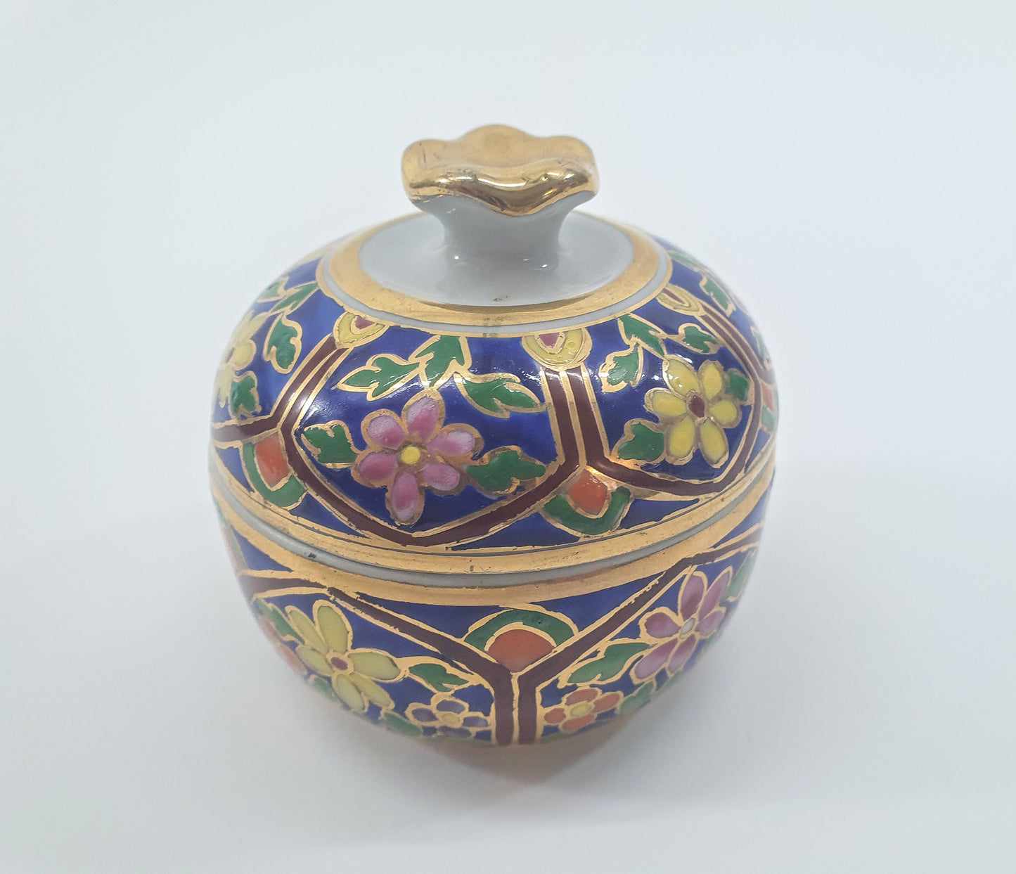 Vintage Porcelain Thai Benjarong Style Pot and Lid. c 1990