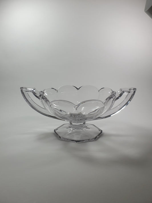 Heavy Clear Glass with a Hint of Purple, Trophy Bowl. Scalloped Rim and Footed. c1980s