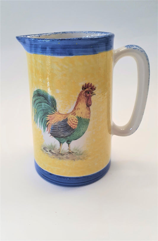 Vintage Cockerel Jug: Yellow & Blue Country Kitchen Pitcher, Made in England