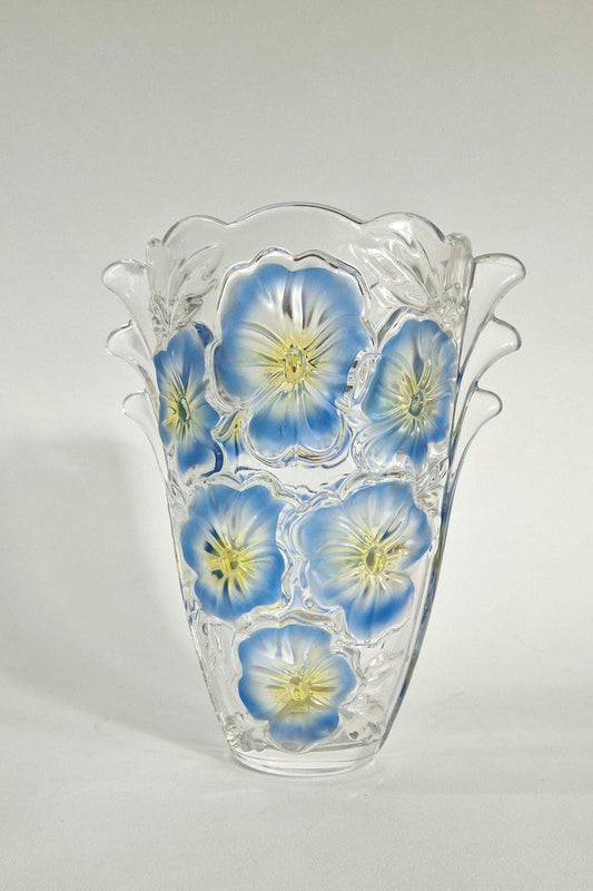 Vintage Walther Glas Blue and Yellow Daisy Vase. c1970s