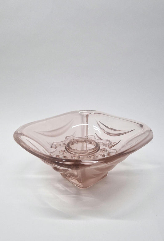 Vintage Mid Century Sklo Union Glass Draped Bowl Vase with Glass Frog. 3rd Anniversary Gift. 1960s