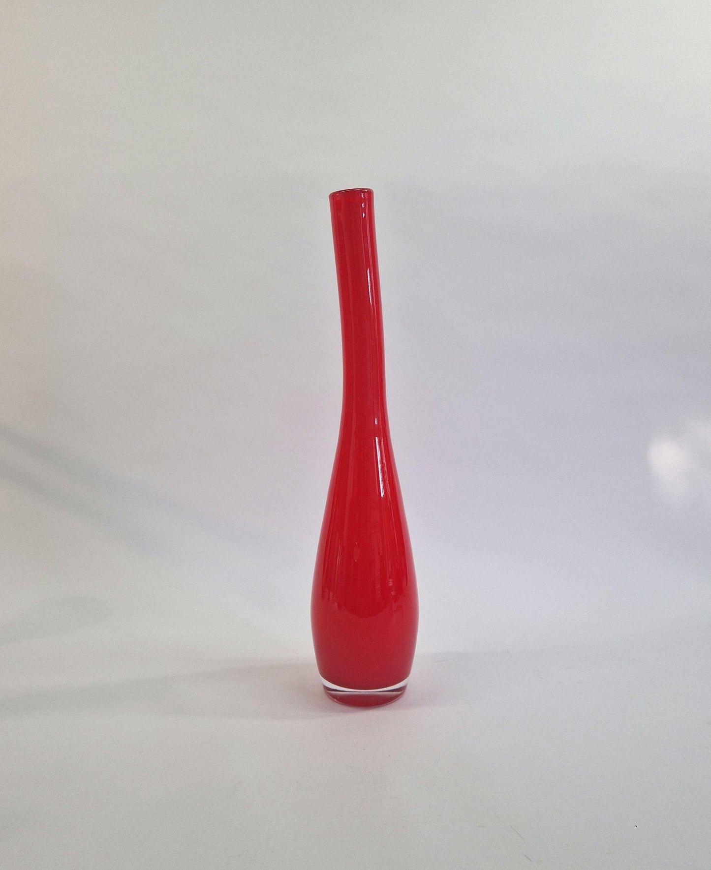 Tall Red Opaque Glass Vase: Mid-Century Murano Art Glass
