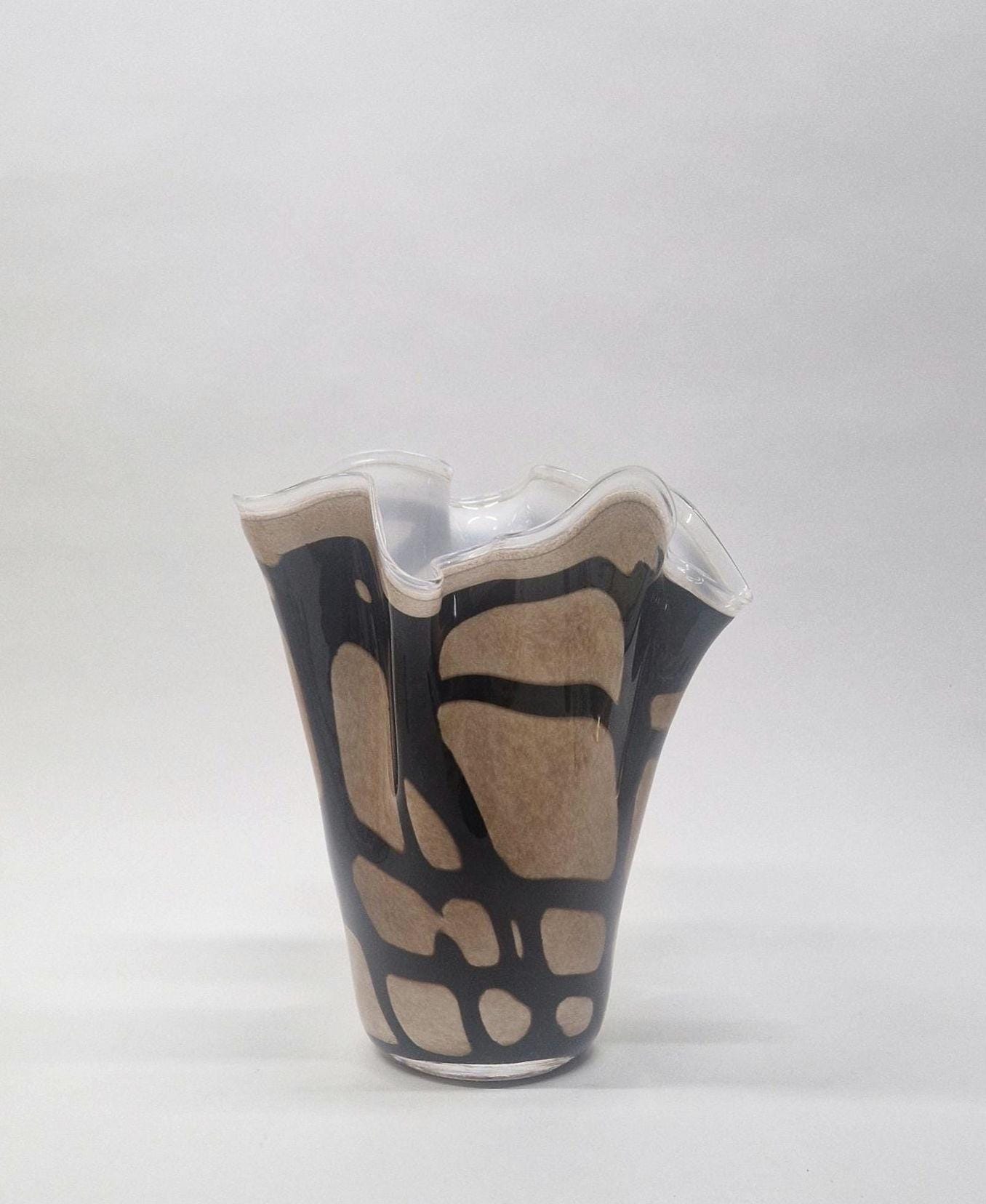 Contemporary Krosno Glass, Brown and Beige Handerchief Vase. c1980