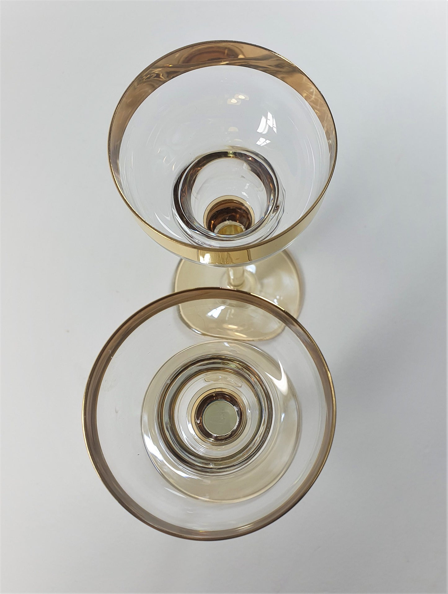 Vintage Glass Candle Holders: Margarita Style with Gold Rim, Pair