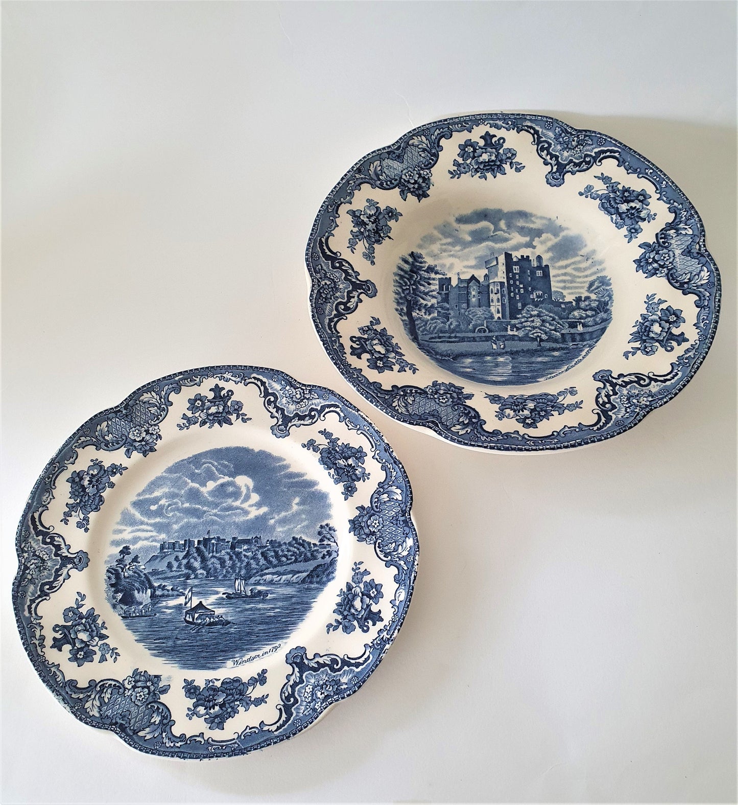 Vintage Johnson Bros Old Britain Castles Plate Set: 1930s Windsor & Blarney Castle