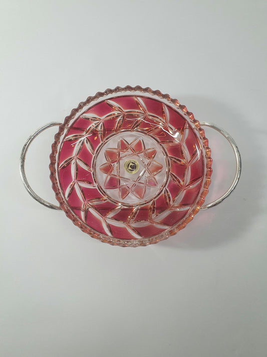 Mid Century Walther Kristallglas Dish with Chrome Serving handles. c 1960/70s