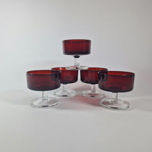 Classic French Arcoroc Red Champagne Glasses, Set of 5 c1970s