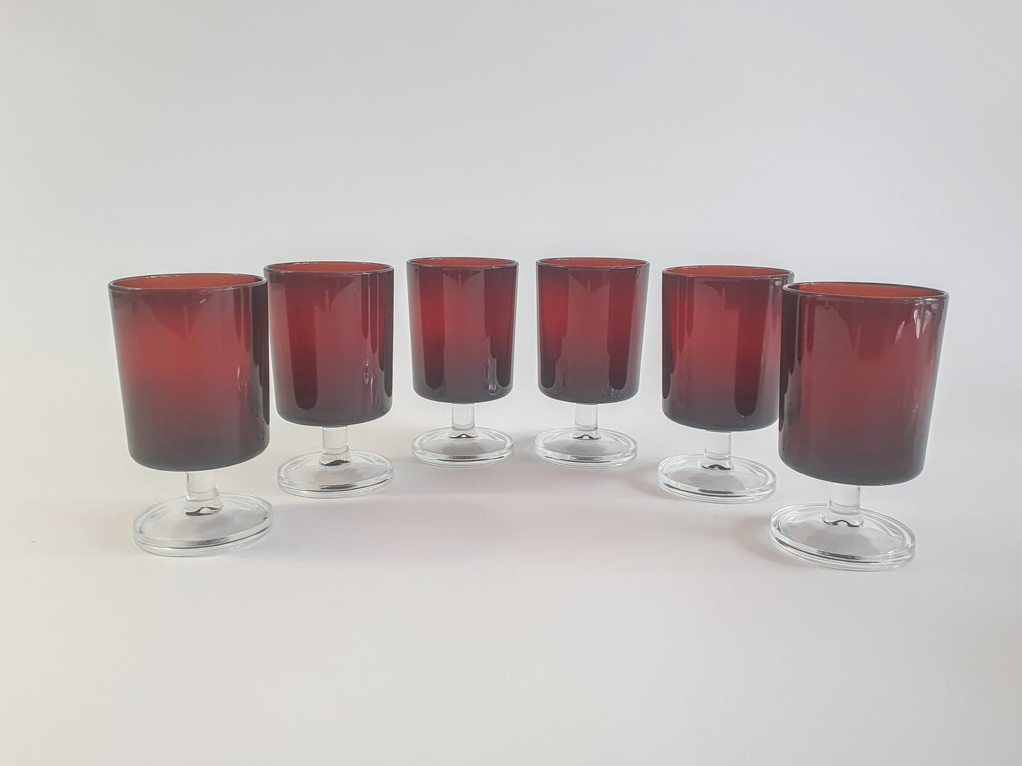 Vintage Ruby Red Luminarc Wine Glasses - Set of 6 French Port Sherry Glasses