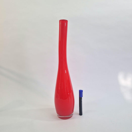 Tall Red Opaque Glass Vase: Mid-Century Murano Art Glass