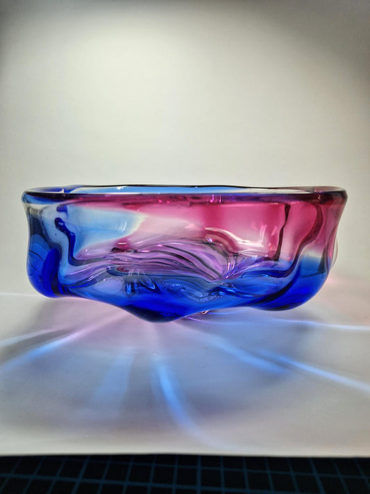 1960s Magenta and Blue Murano Art Glass Fruit Bowl