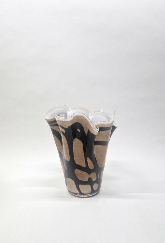 Contemporary Krosno Glass, Brown and Beige Handerchief Vase. c1980