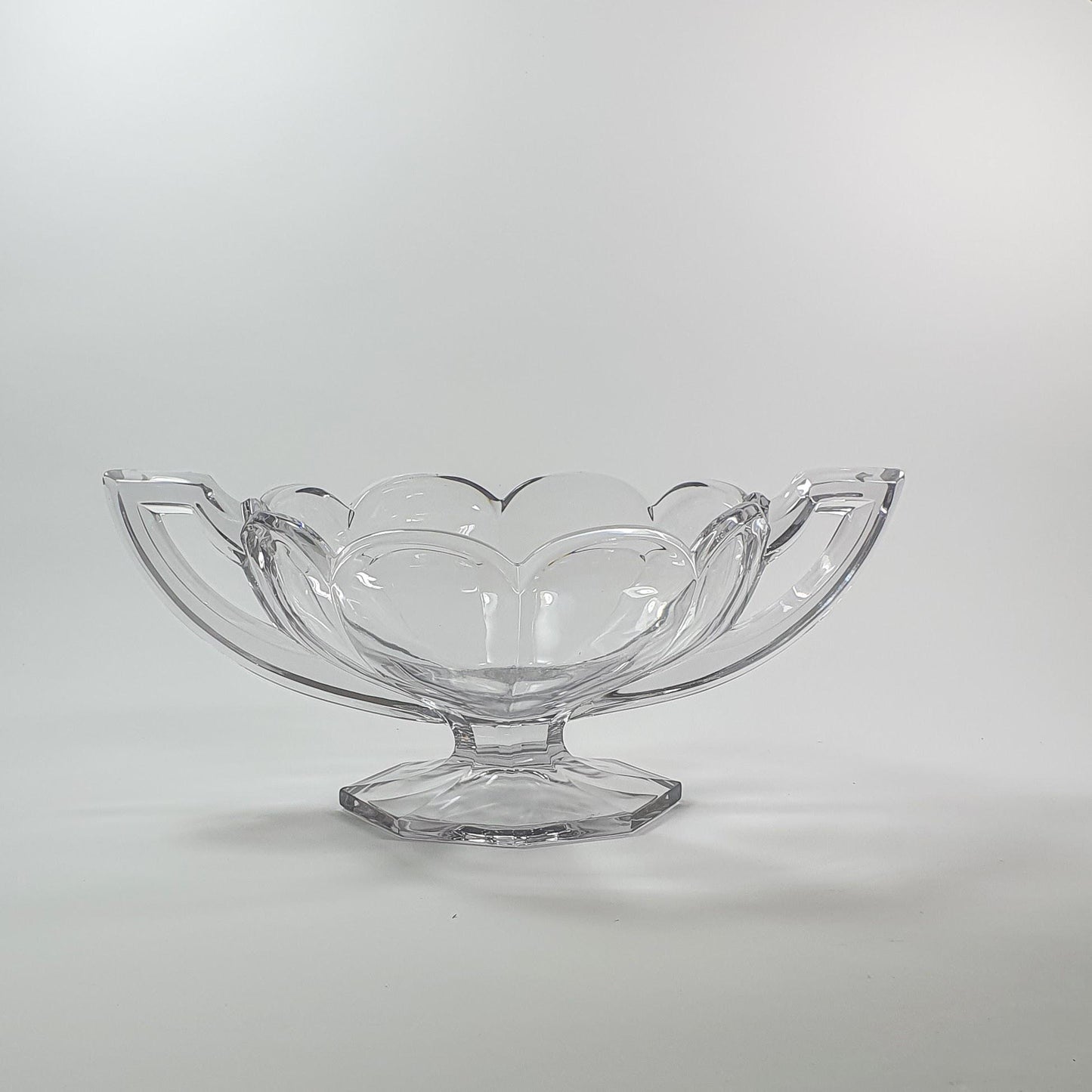Heavy Clear Glass with a Hint of Purple, Trophy Bowl. Scalloped Rim and Footed. c1980s