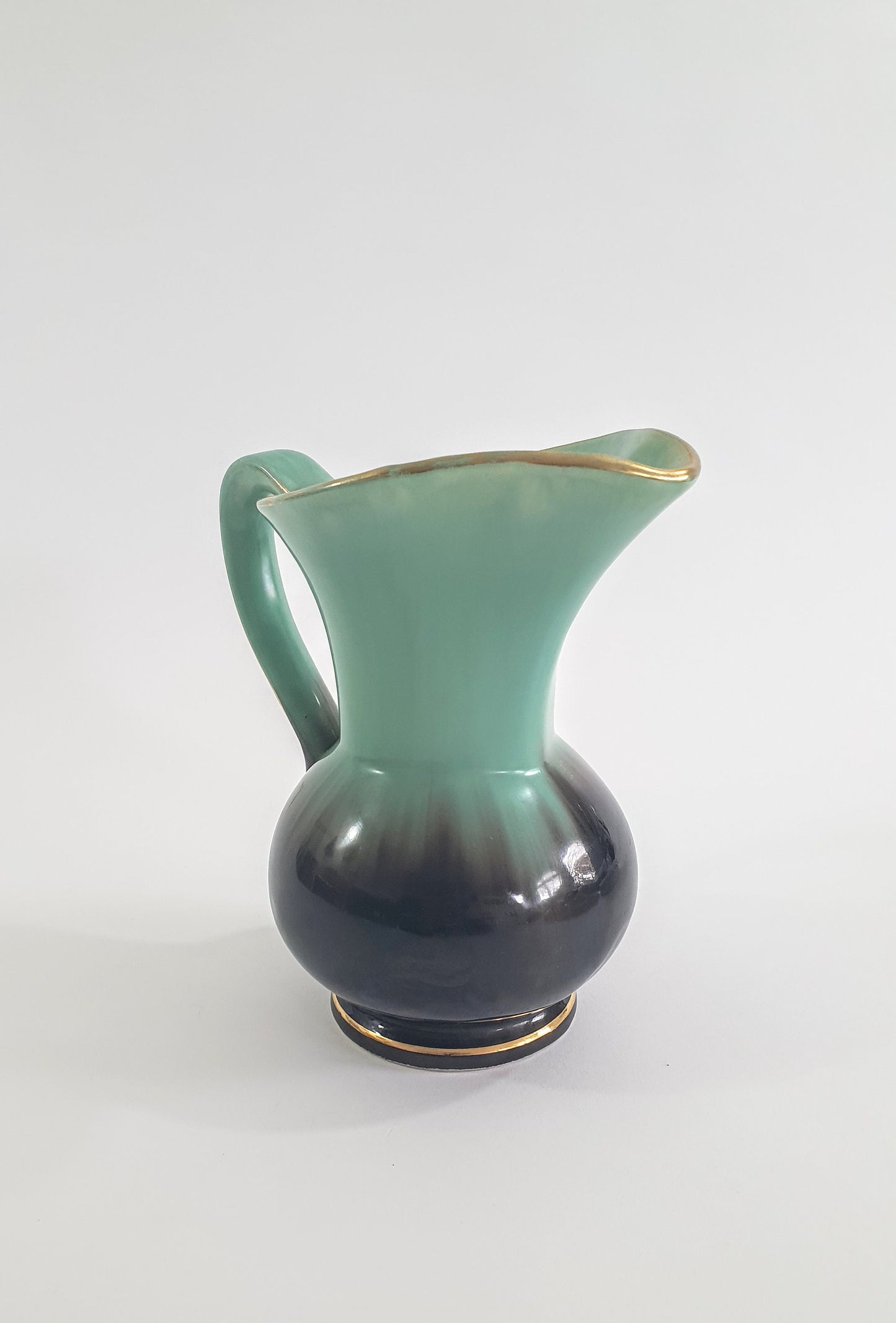 Vintage West Germany Art Pottery. Brown-Green Dripware Jug. c1980's