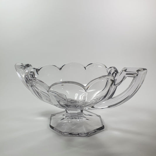 Heavy Clear Glass with a Hint of Purple, Trophy Bowl. Scalloped Rim and Footed. c1980s