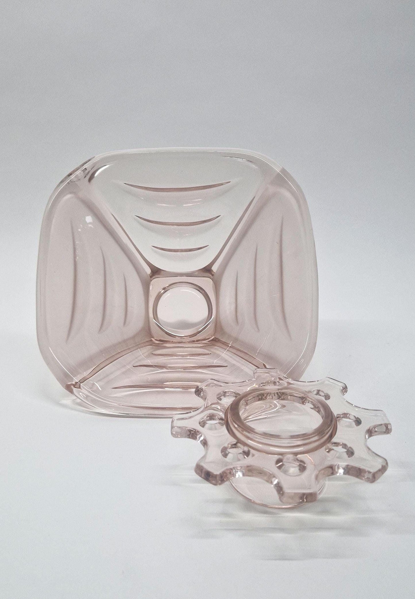 Vintage Mid Century Sklo Union Glass Draped Bowl Vase with Glass Frog.  3rd Anniversary Gift.  1960s