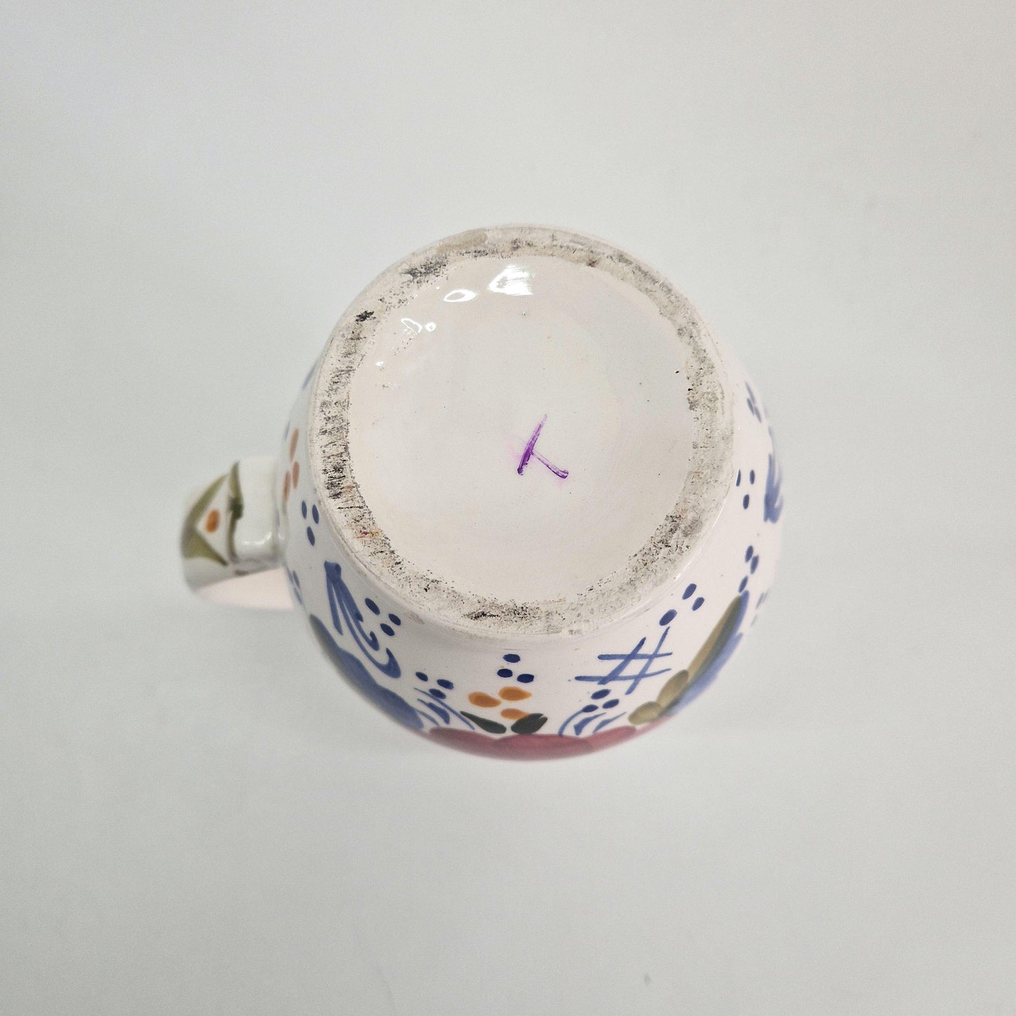 Vintage Benjamin Catalan Milk Jug with Pinched Spout, Hand-painted Flowers and Patterns. c1970s