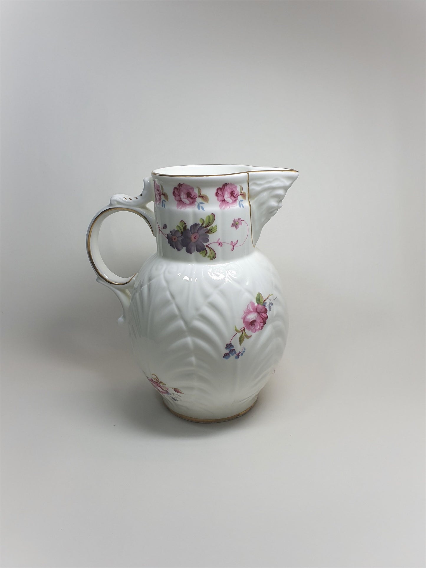Vintage Coalport Bone China Jug: Mask Head Spout, Floral Design, Gold Rim (c1979)