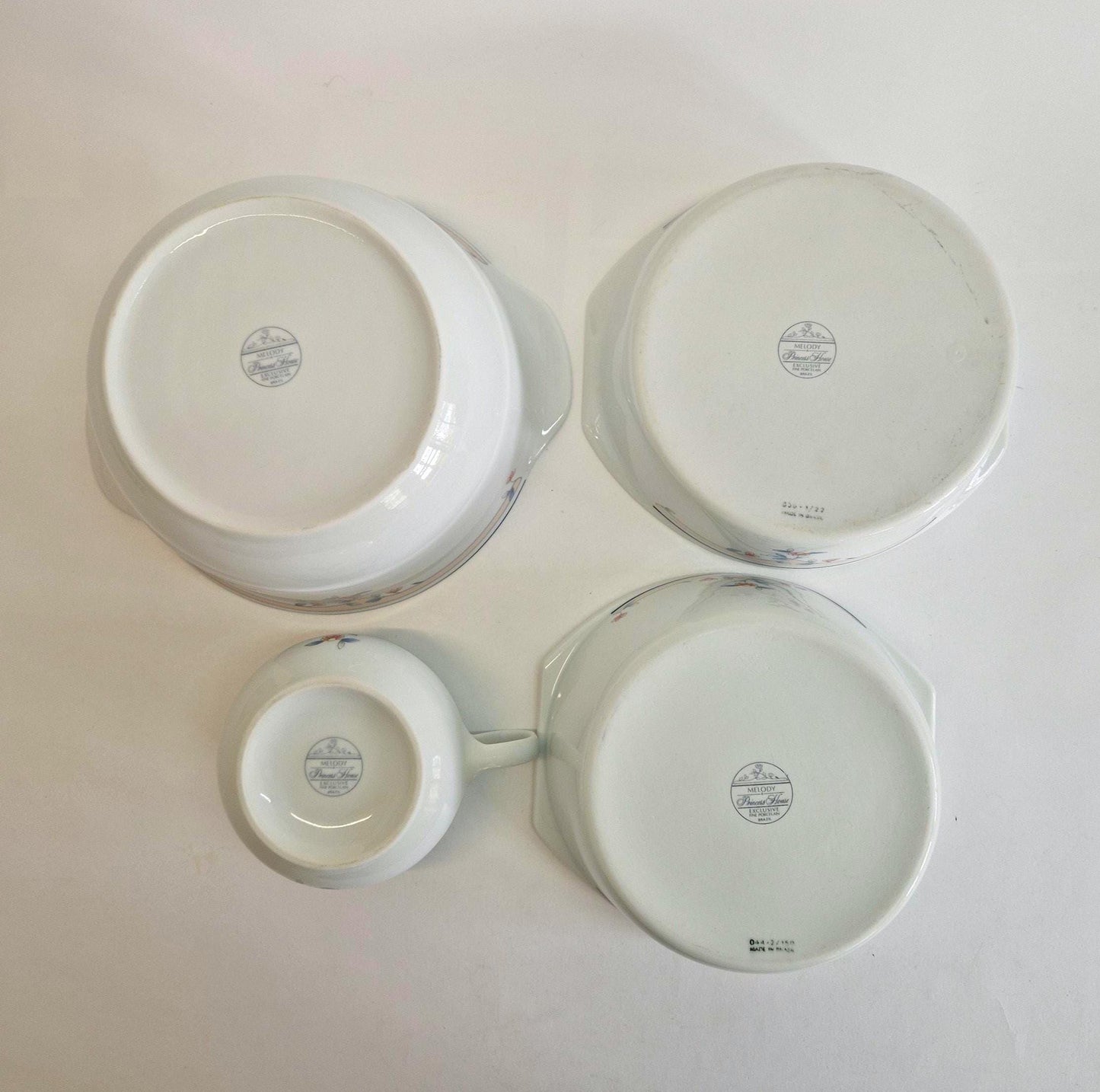 Vintage Princess House Porcelain Serving Set: Melody Tureens, Pie Dish, Gravy Boat