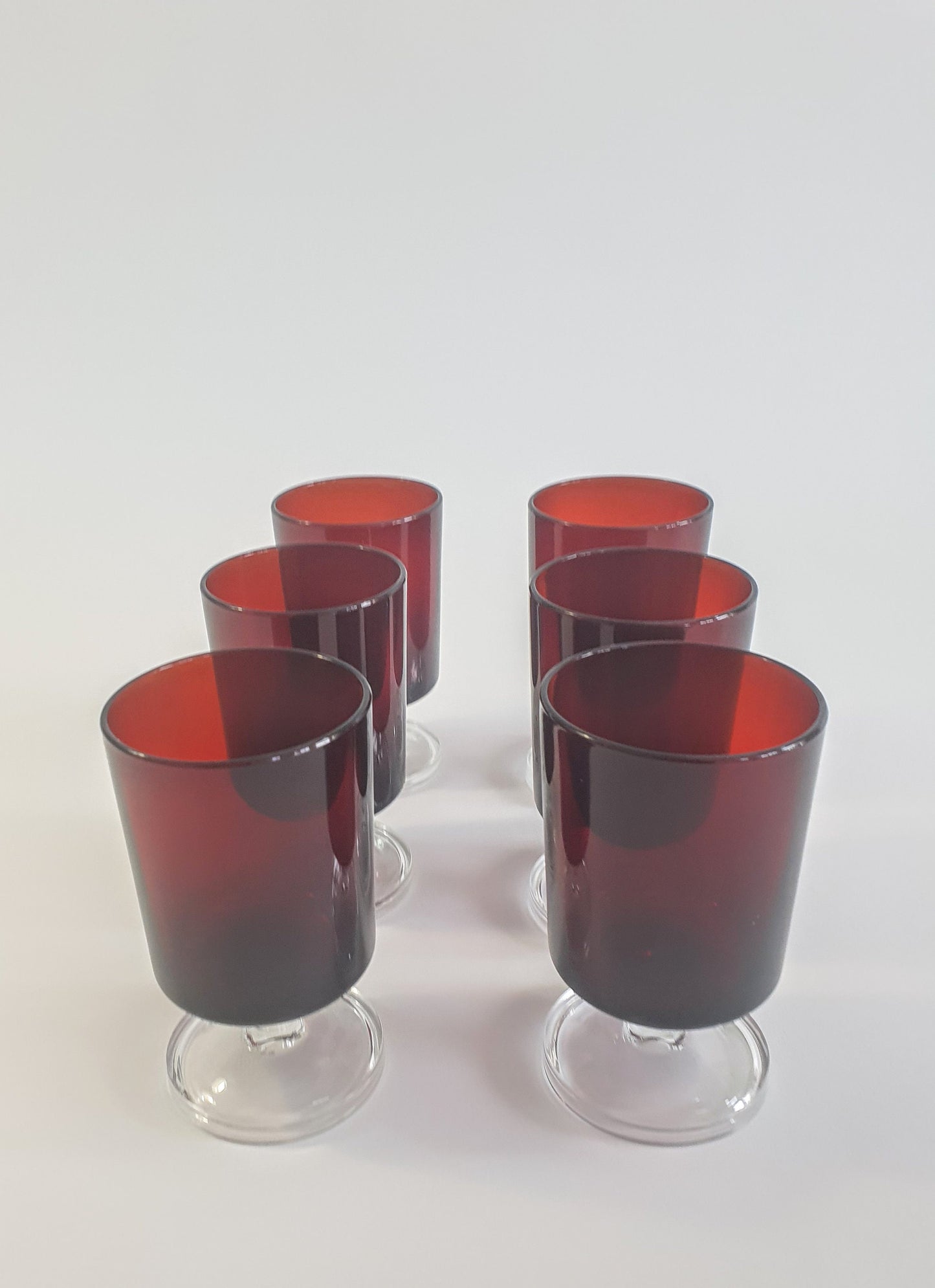 Vintage Ruby Red Luminarc Wine Glasses - Set of 6 French Port Sherry Glasses