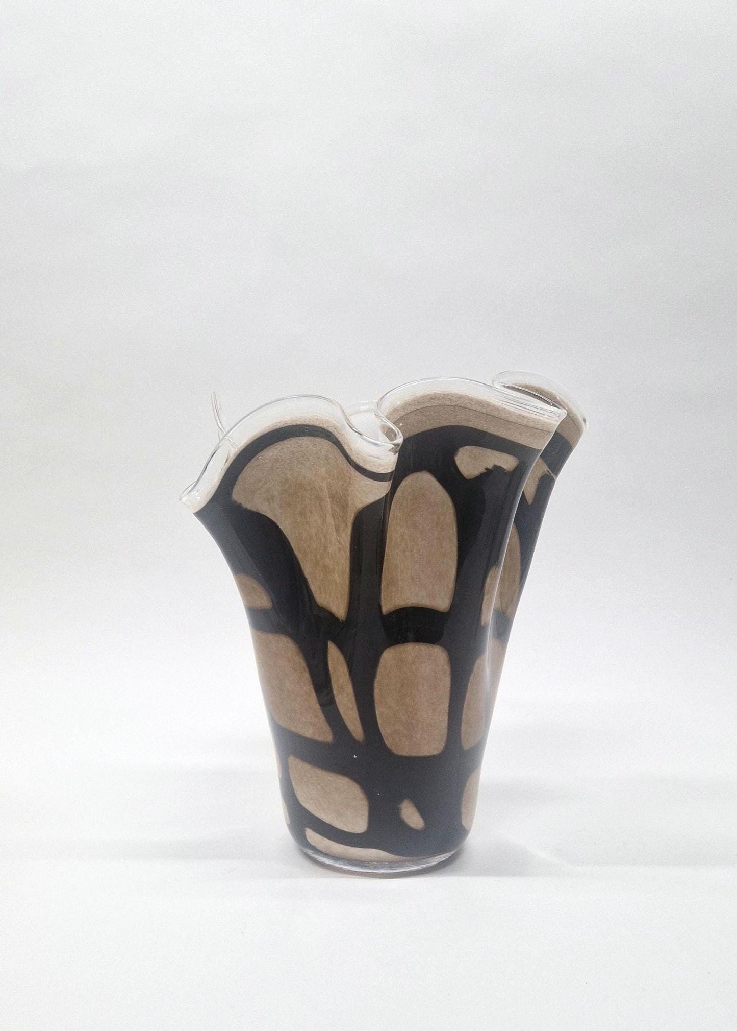 Contemporary Krosno Glass, Brown and Beige Handerchief Vase.  c1980