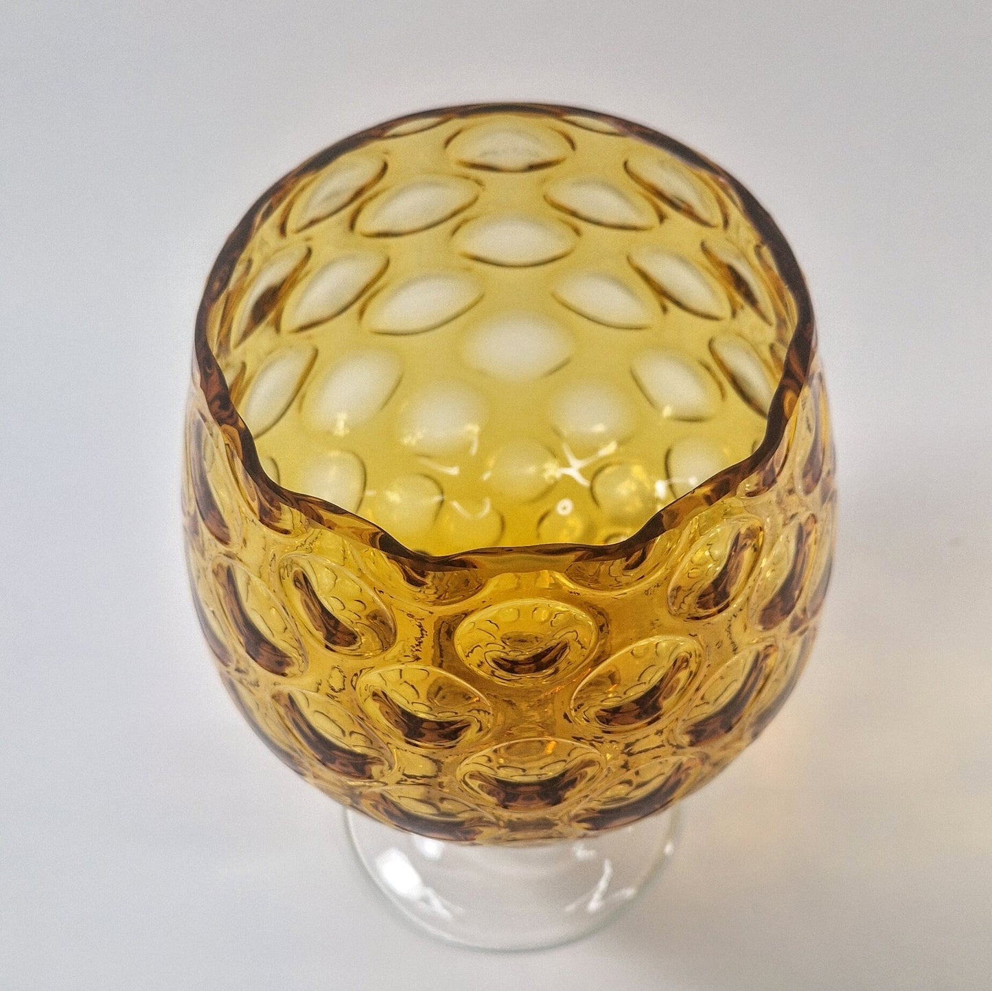 Vintage Amber Optic Glass Brandy Snifter: Cut Glass Stem, c1970s