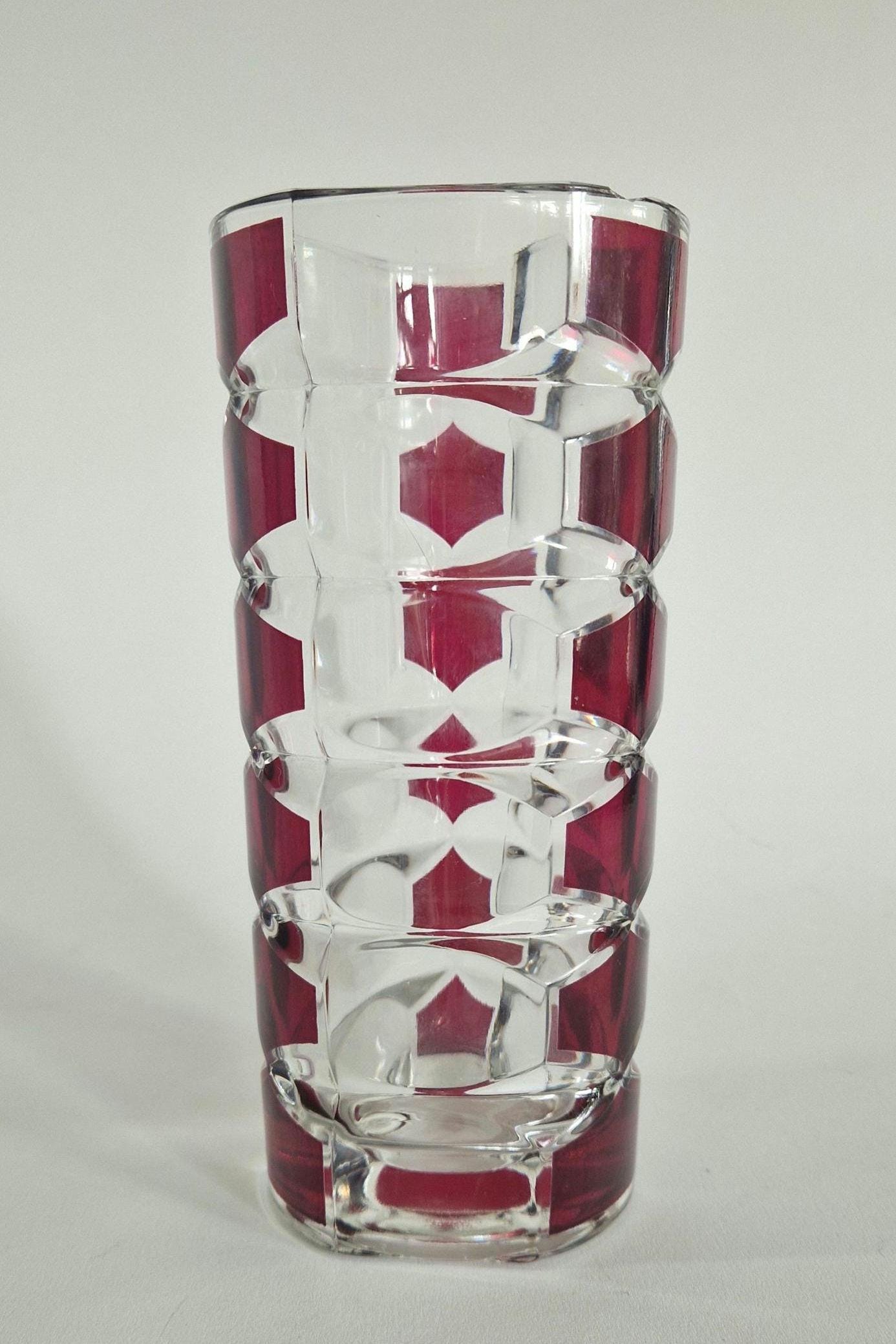 Mid Century Red and Clear  Art Glass Vase. JG Durand, France. c1960s
