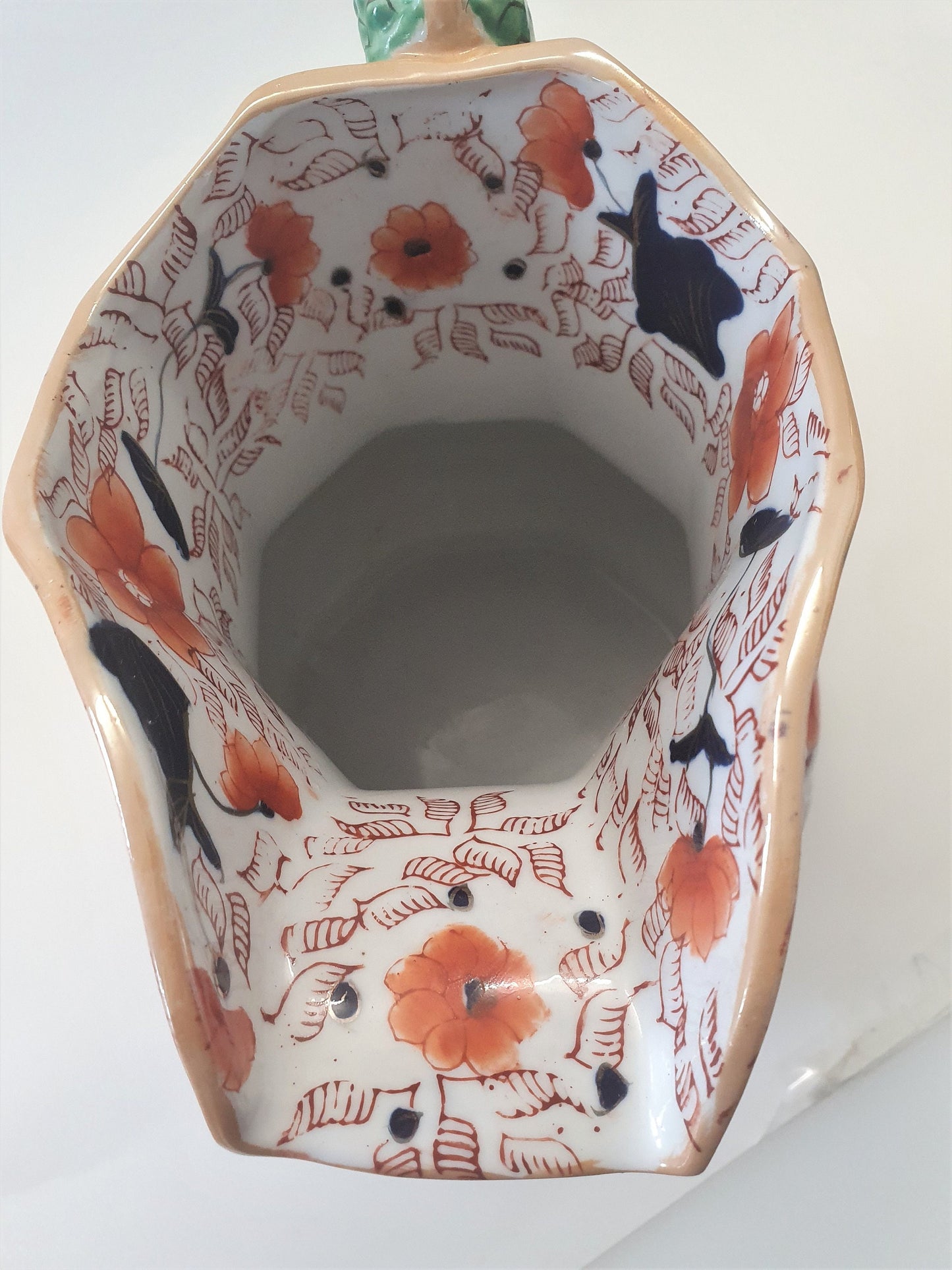 Reproduction Snake Handle Mason Jug: Orange Floral Display Vase