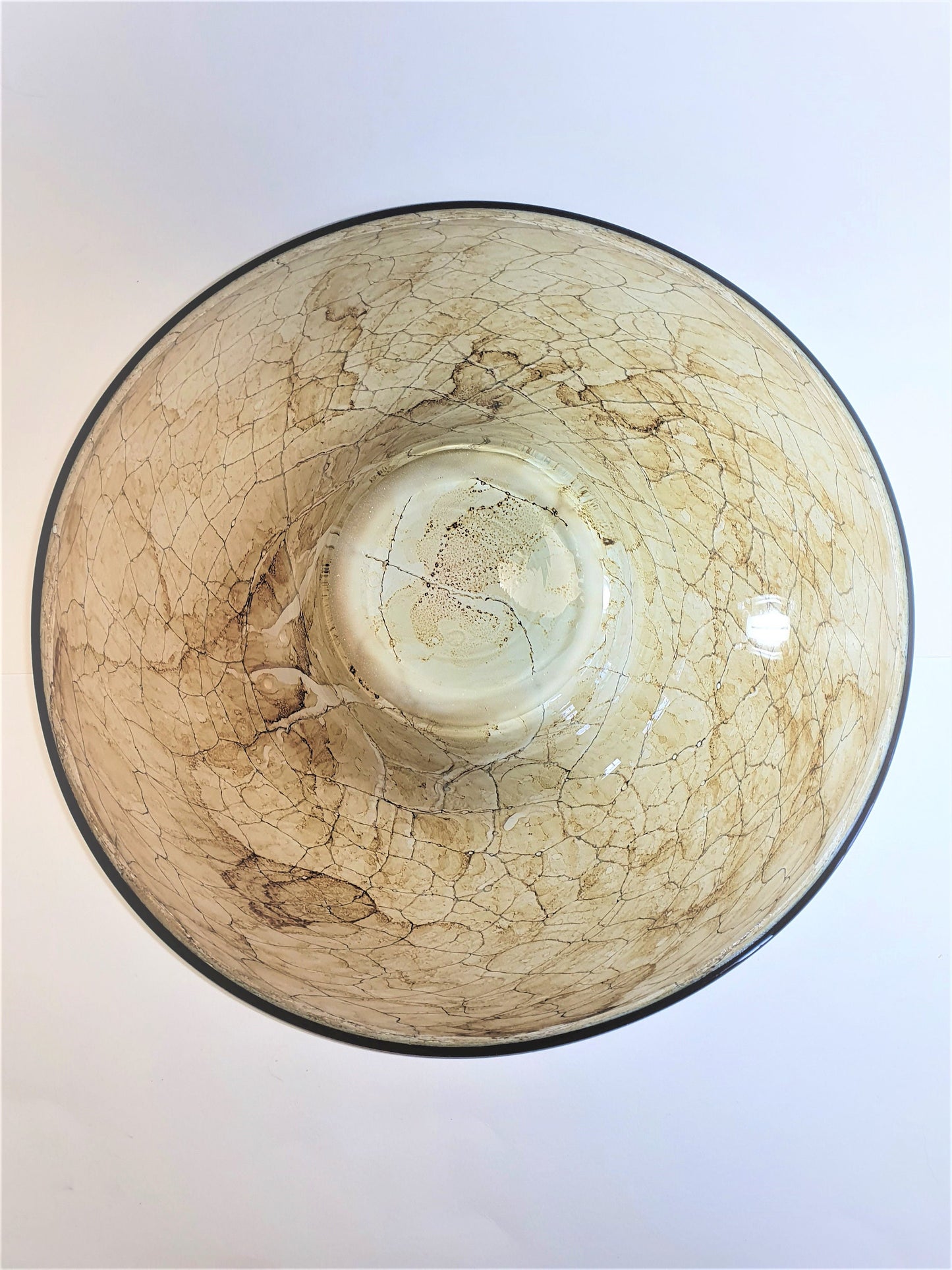 Rare Contemporary Krosno Glass, Marbleised Brown and Cream Flat Bowl by Jozef Jankowski c1980