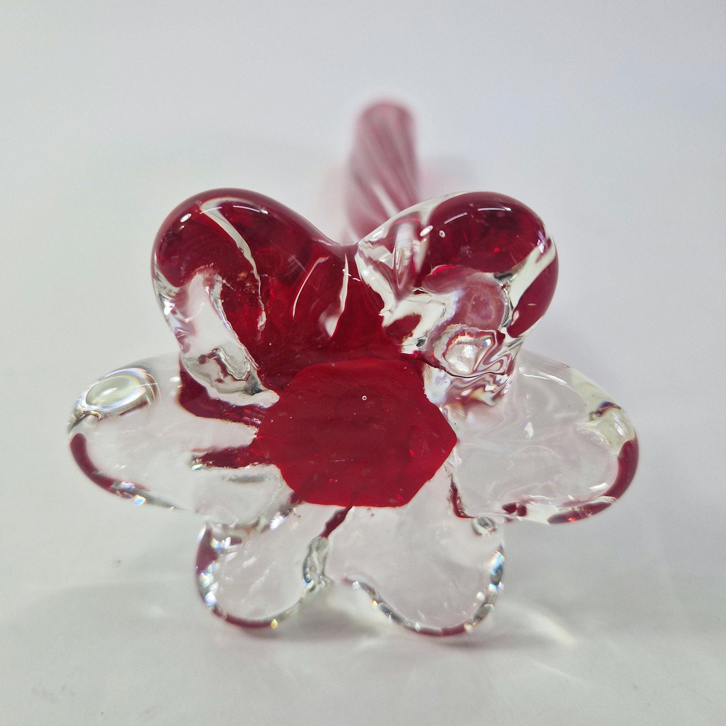 Vintage Solifleur Glass Vase. Twisted Stretch Cased Glass with Elephant Foot. Mid Century Modern.