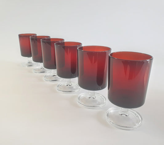 Vintage Ruby Red Luminarc Wine Glasses - Set of 6 French Port Sherry Glasses