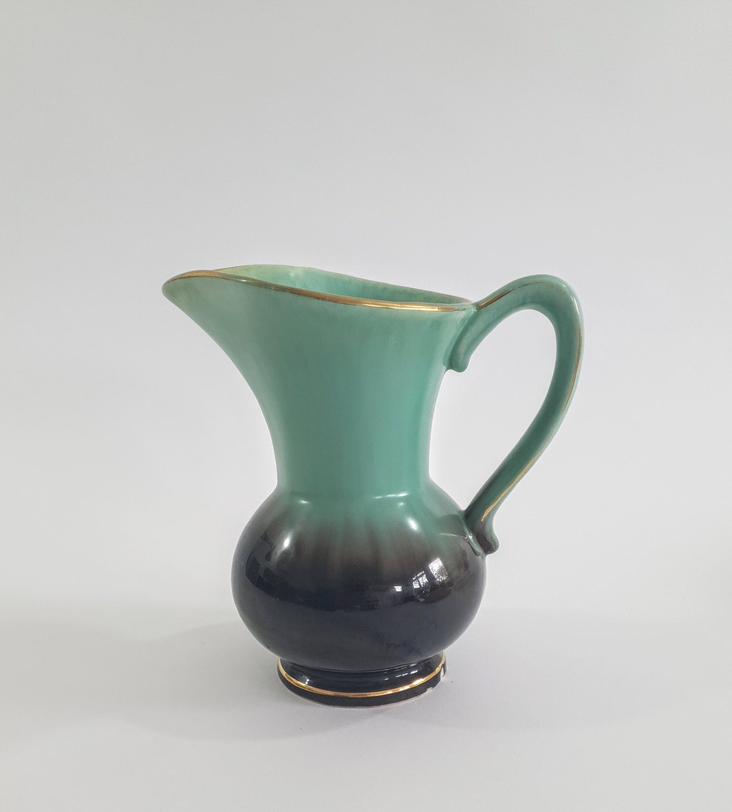 Vintage West Germany Art Pottery. Brown-Green Dripware Jug. c1980's