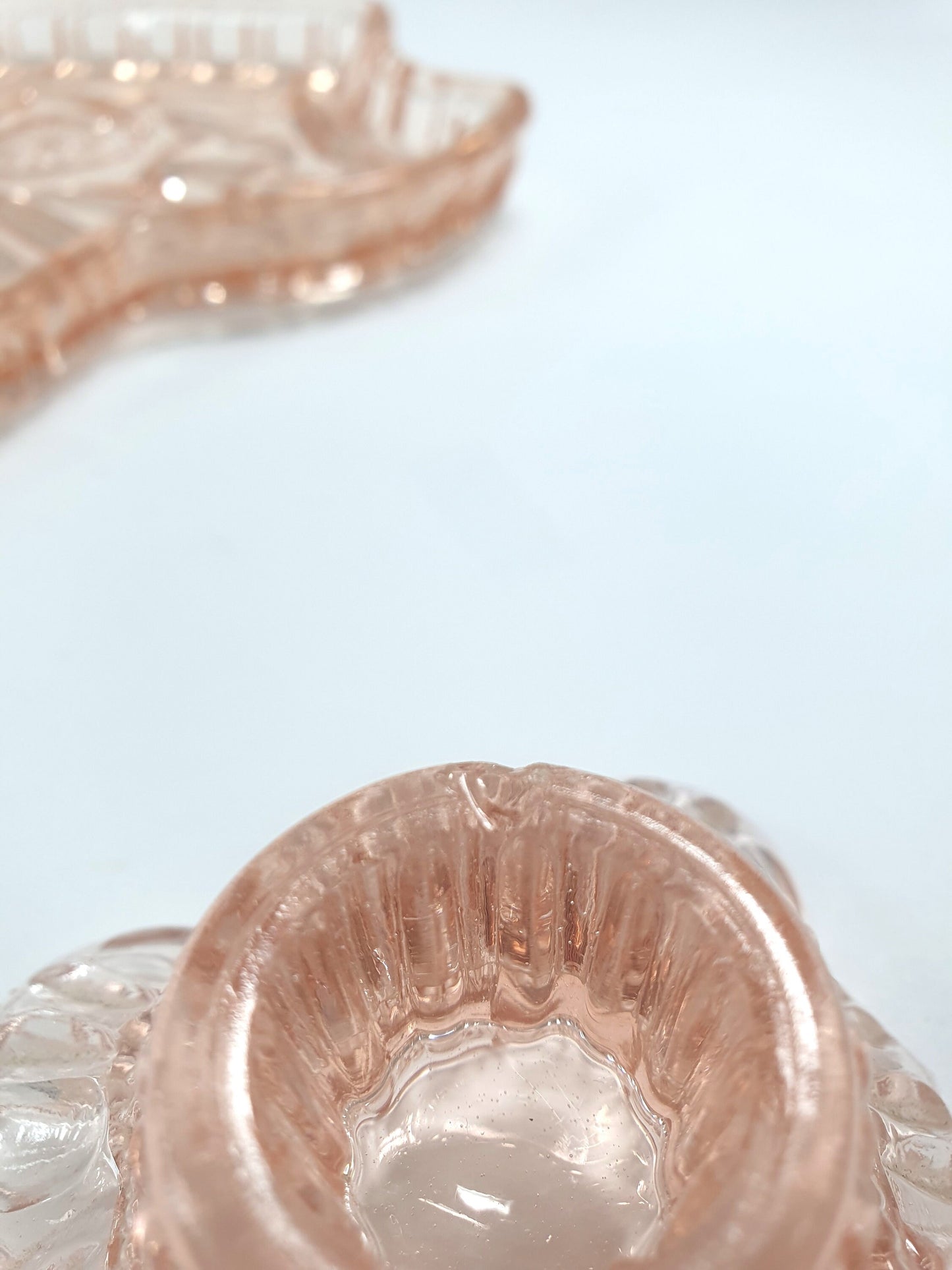 Art Deco Pink Depression Glass Dressing Table Set, Tray and Candle Stick Holders. Vanity Tray Set. Boudoir Set. c1930-40.  Mother's Day gift