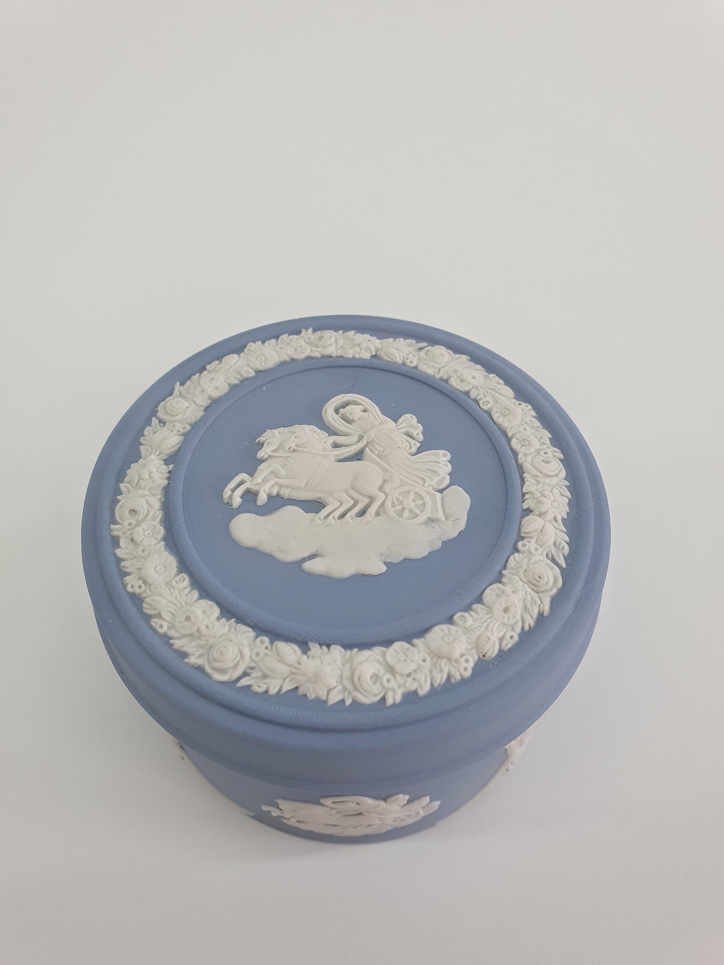 Vintage Wedgwood Blue, Jasperware Trinket Box, Aurora and Chariot.  c1973