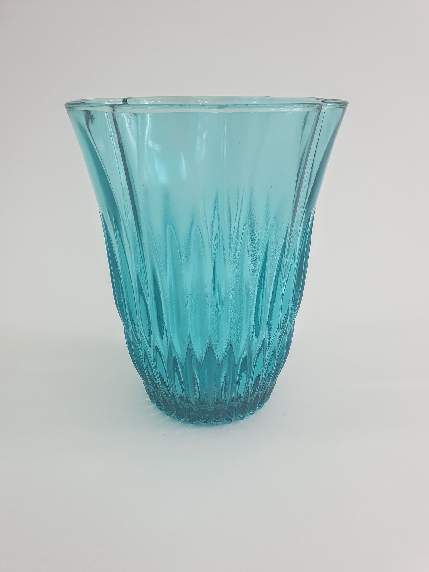 Vintage Turquoise Scalloped Topped Glass Vase.  c1970