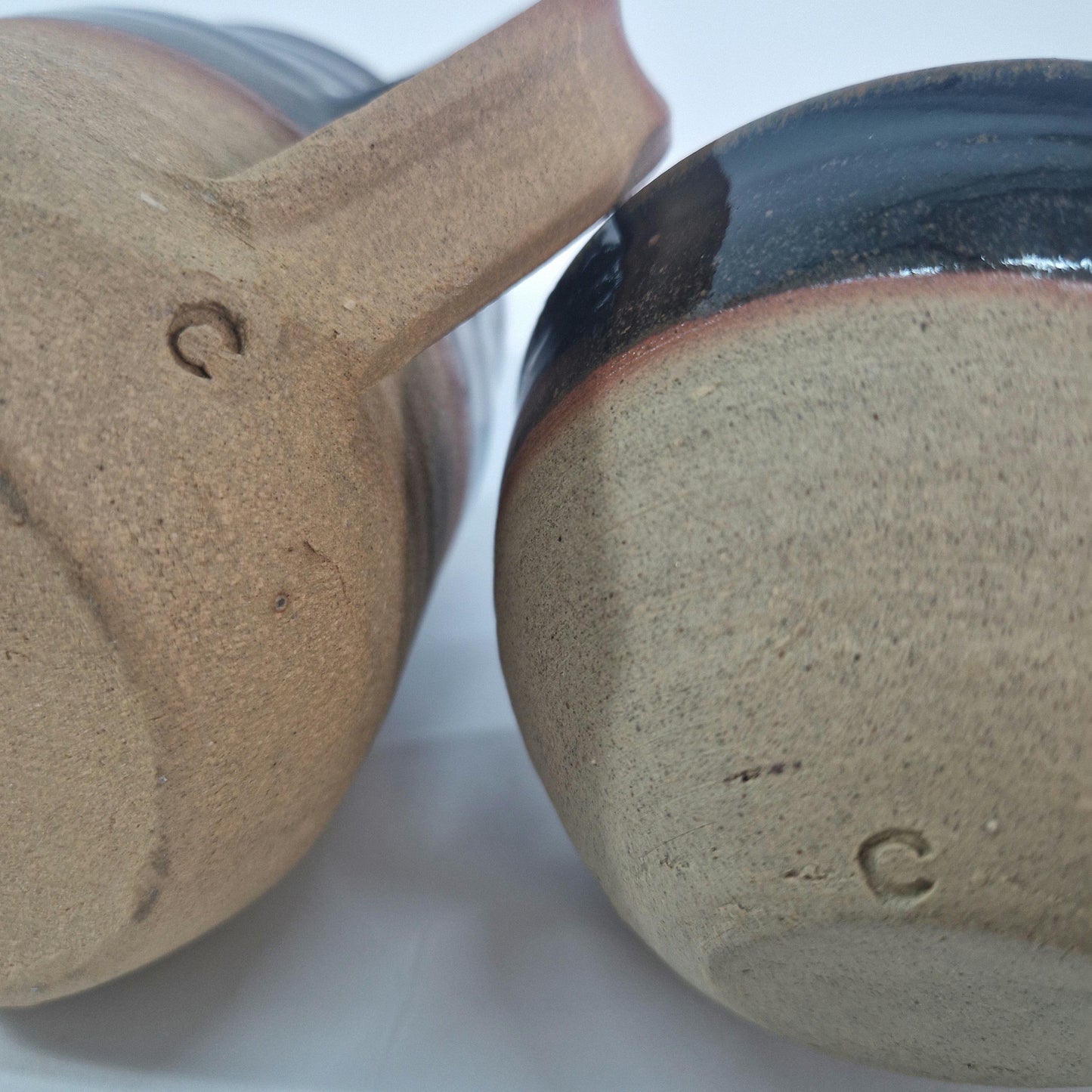 Vintage Rustic Milk Jug and Sugar Bowl. Hand Thrown and Rockingham Glaze. Mid Century