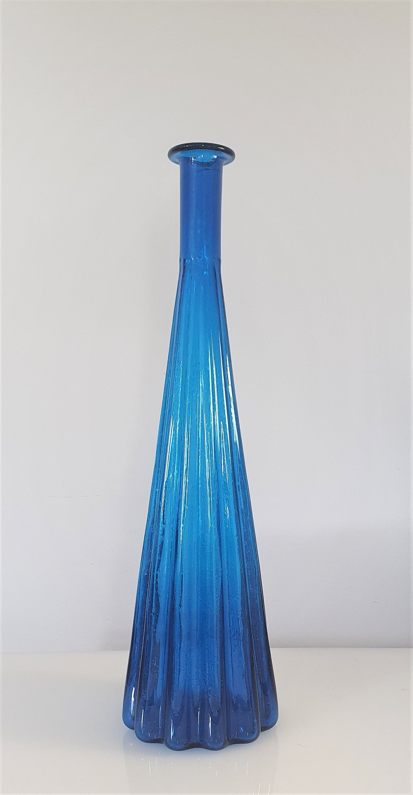 Vintage Empoli Blue Fluted Glass Bottle  c1960's