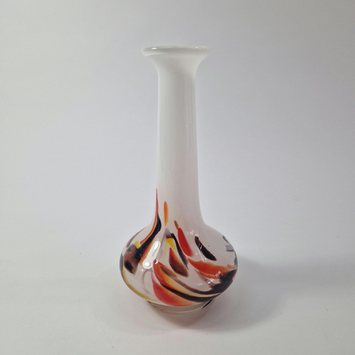 Vintage Opaline Florentine Orange and Brown Art Glass Vase. c1970s