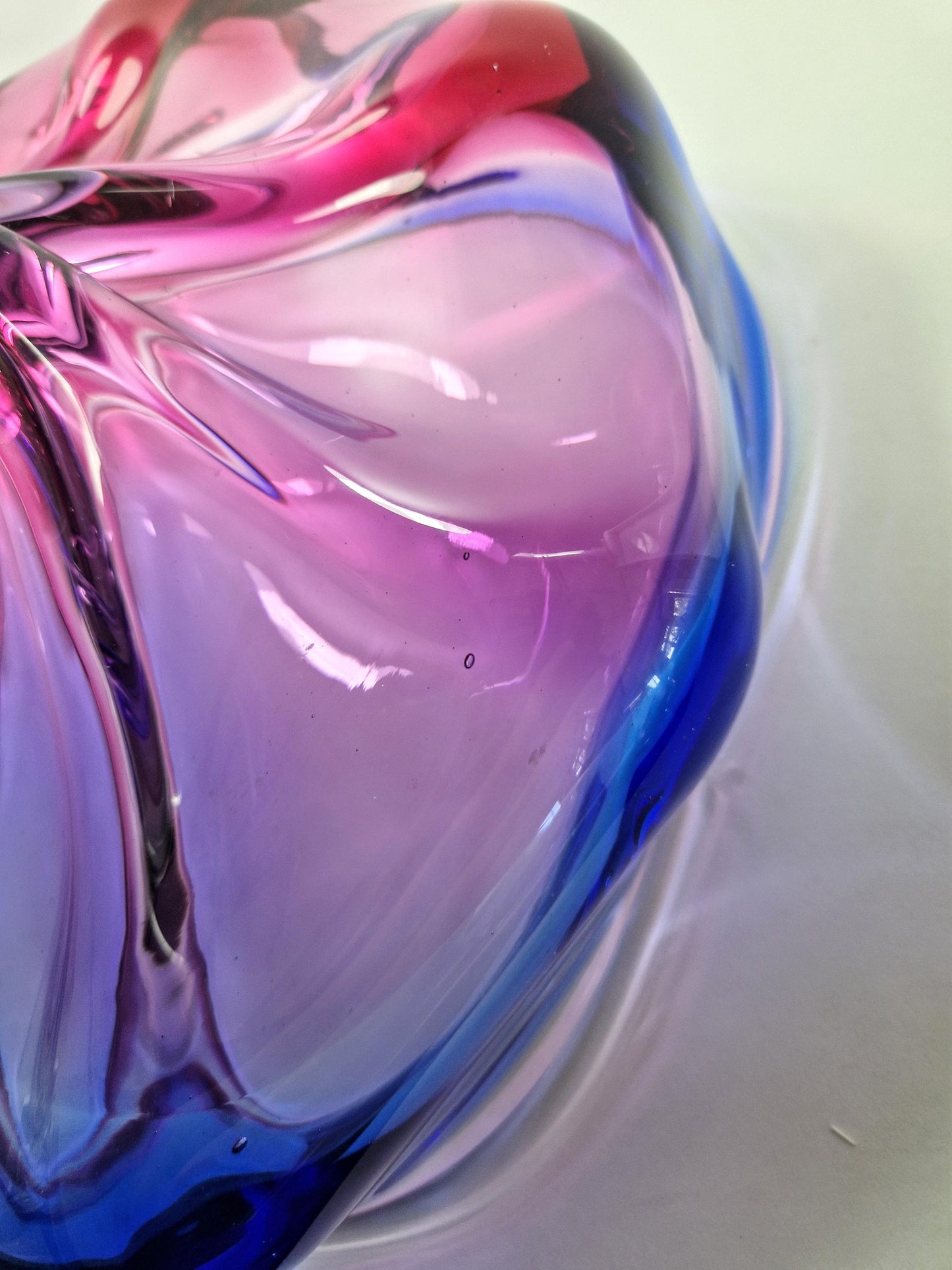 1960s  Magenta and Blue Murano Art Glass Fruit Bowl