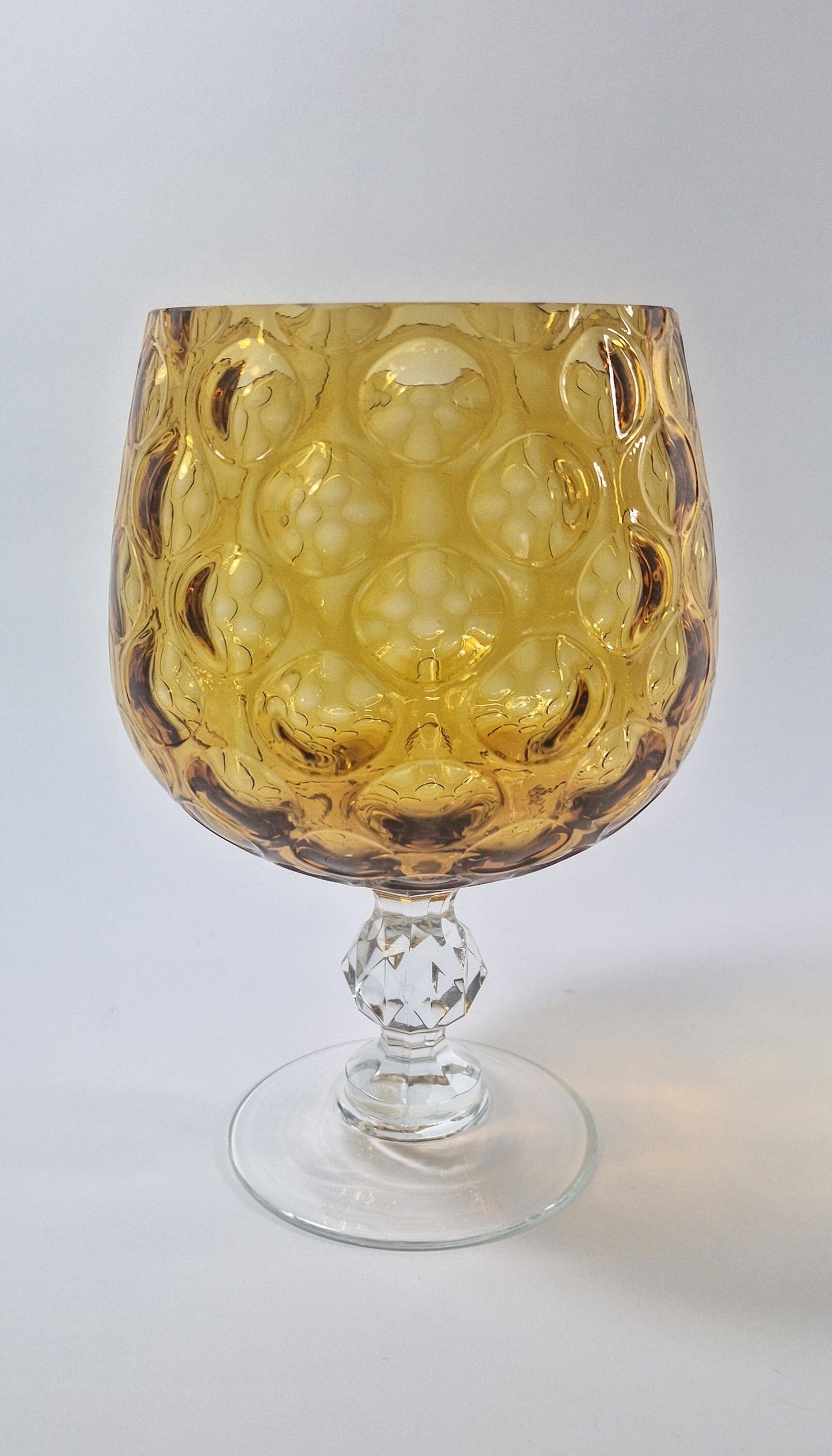 Vintage Amber Optic Glass Brandy Snifter: Cut Glass Stem, c1970s