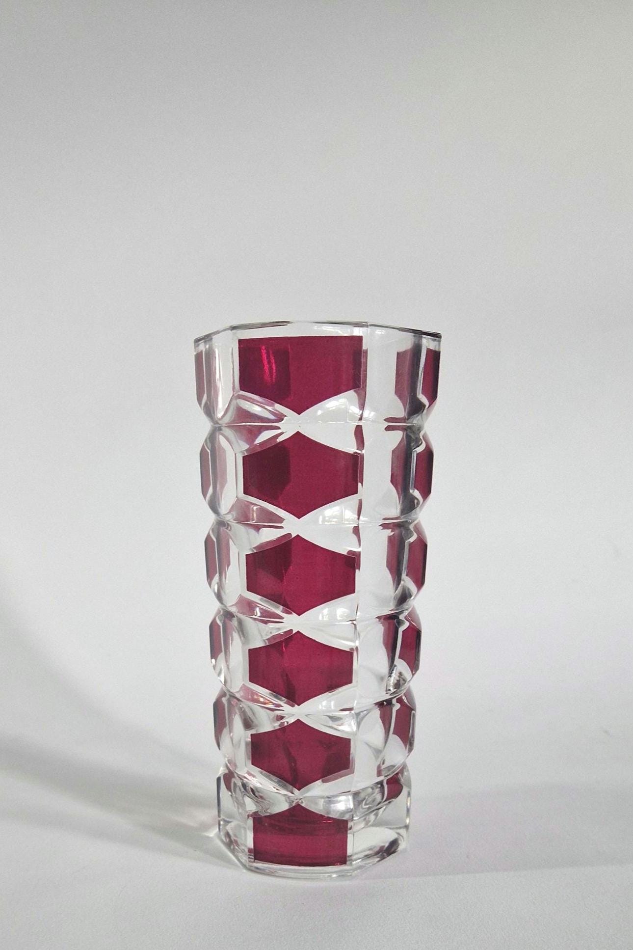 Mid Century Red and Clear  Art Glass Vase. JG Durand, France. c1960s