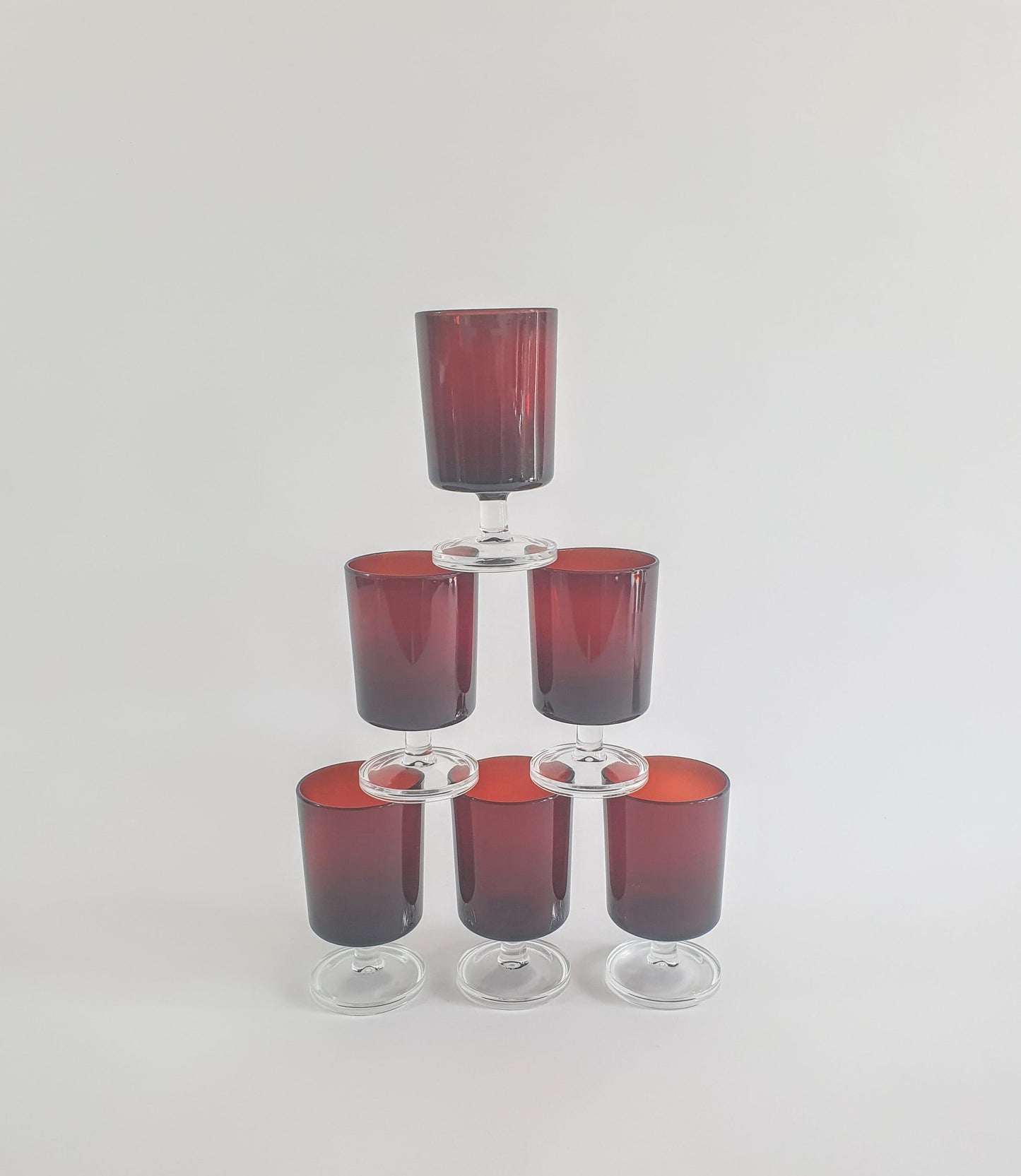 Vintage Ruby Red Luminarc Wine Glasses - Set of 6 French Port Sherry Glasses