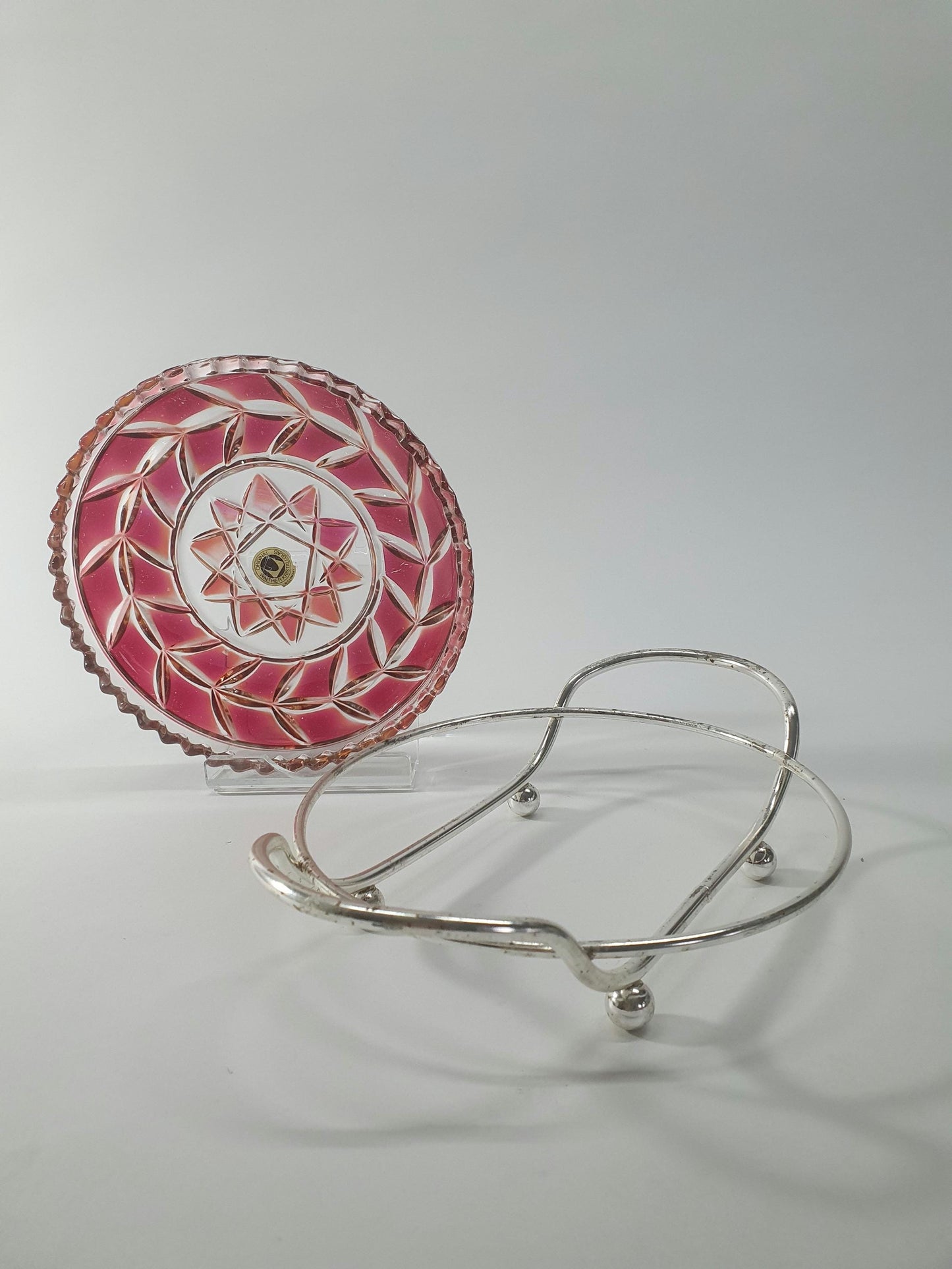 Mid Century Walther Kristallglas Dish with Chrome Serving handles. c 1960/70s