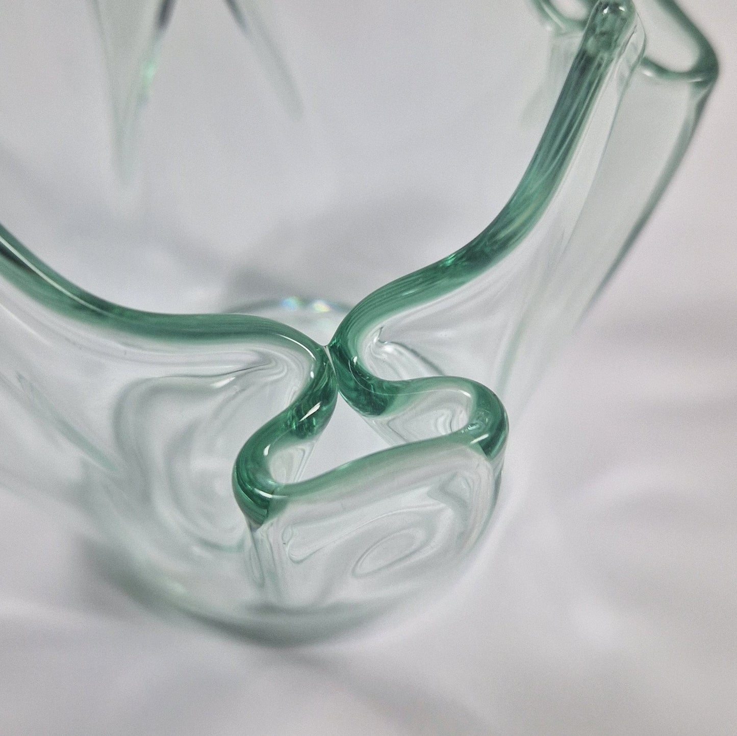 Green Tinted Art Glass Posy Vase: Bud Pockets, Votive Candle Holder, c1970s