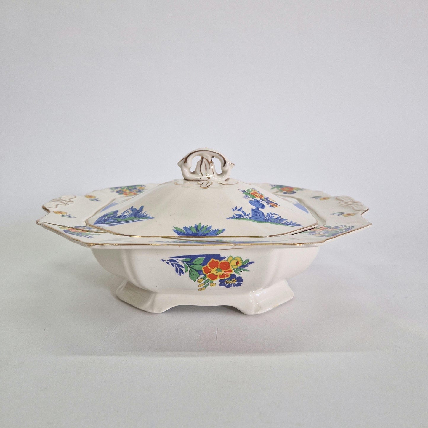 Vintage Alfred Meakin Tureen: 'Julianna' Floral Design, Kintsugi Repaired