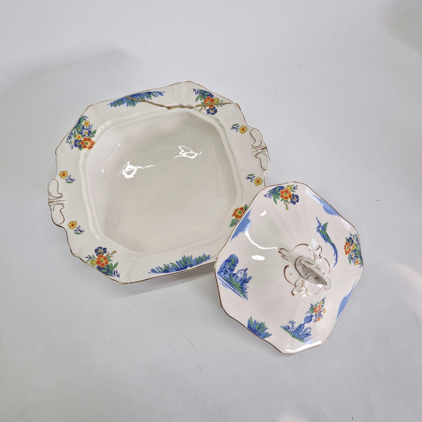 Vintage Alfred Meakin Tureen: 'Julianna' Floral Design, Kintsugi Repaired